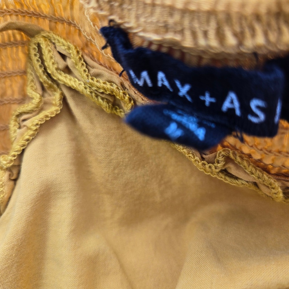 MAX+ASH Mustard Yellow Tiered Ruffle Babydoll Dress Smocked Back Size M Fun - Picture 4 of 5